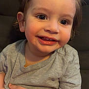 Theo joined the competition — help win amazing prizes! child, toddler, smile, happy, face, eyes, hair, gray_shirt, sitting, indoors, cute, person, portrait, skin, hand, young, baby, expression, casual, closeup