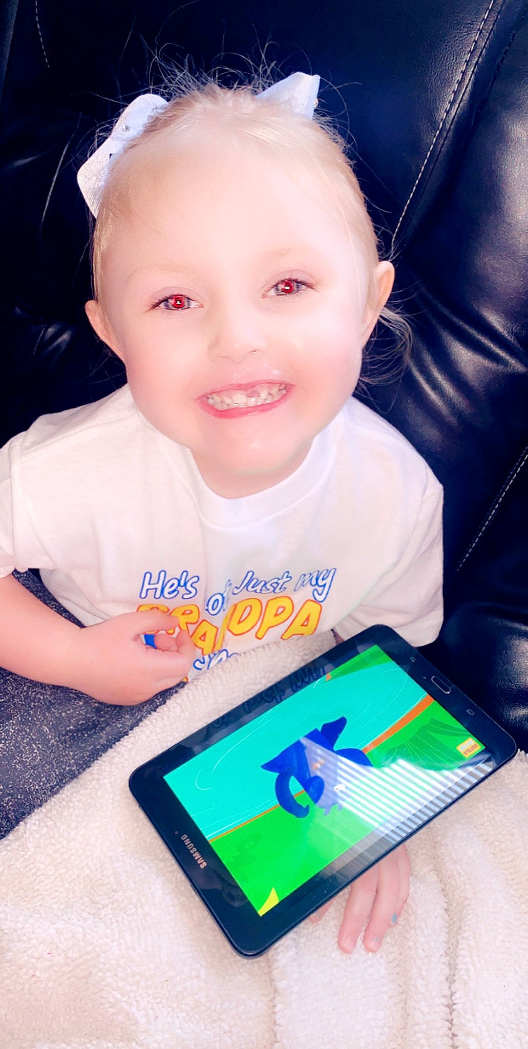 Abbigail. joined the competition — help win amazing prizes! baby, child, communication_device, electronic_device, electronics, face, gadget, head, ipad, joy, learning, person, play, portable_communications_device, product, skin, smile, tablet_computer, technology, toddler