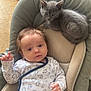 Kaïden a rejoint le concours — aidez-le/la à gagner de superbes lots ! animal, baby, baby_seat, cat, clothing, comfortable, cushion, cute, domestic_animal, face, floor, home, indoor, infant, kitten, looking, pet, resting, toddler, young_child