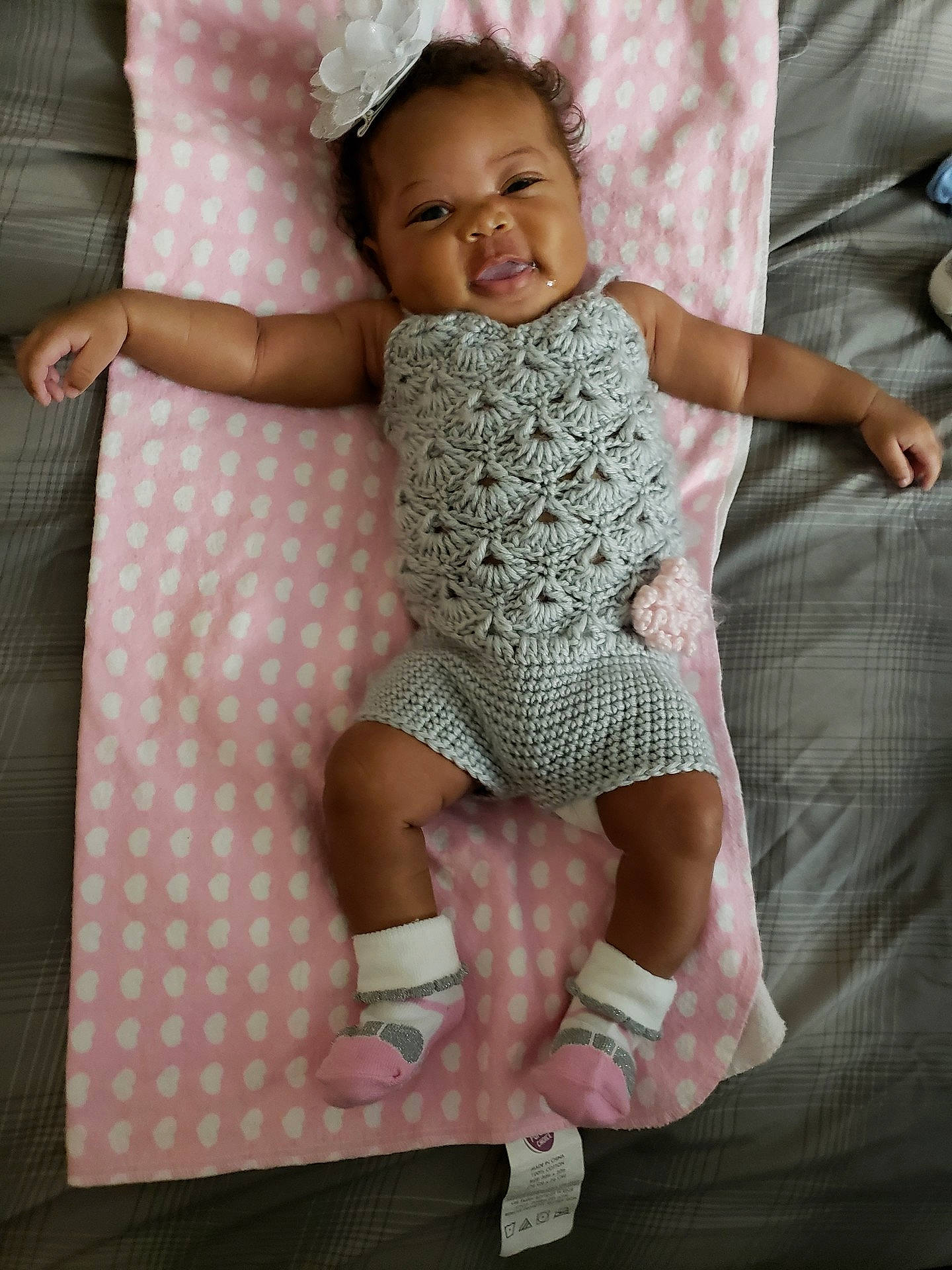 Sa'Miyah joined the competition — help win amazing prizes! child, crochet, design, girl, infant, knitting, material, pattern, person, pink, product, sitting, skin, smile, textile, toddler, wool