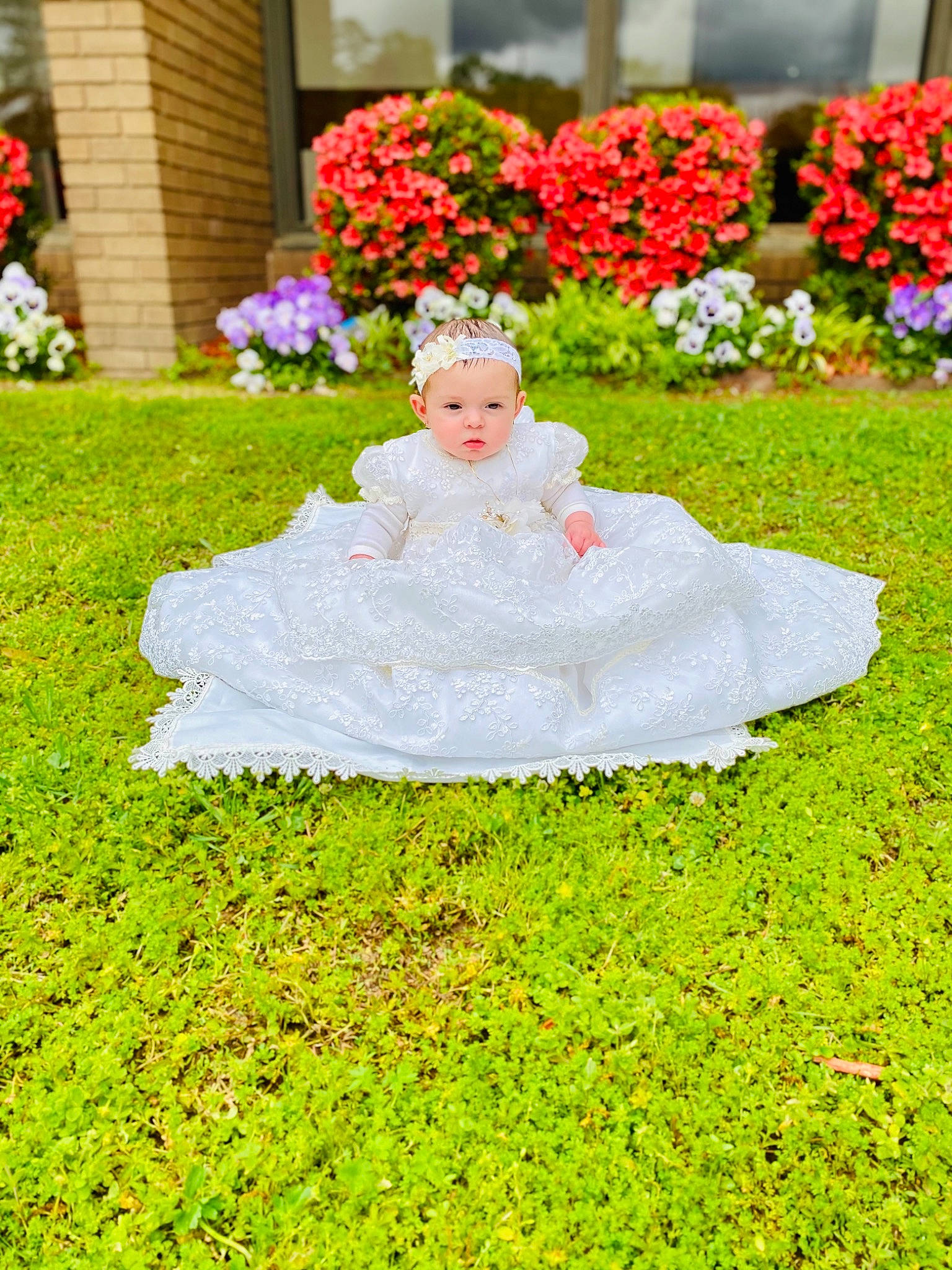 Annabeth joined the competition — help win amazing prizes! botany, bridal_accessory, bridal_clothing, bridal_party_dress, bride, door, dress, flower, gown, grass, happy, headwear, landscape, lawn, meadow, people_in_nature, person, petal, plant, shrub