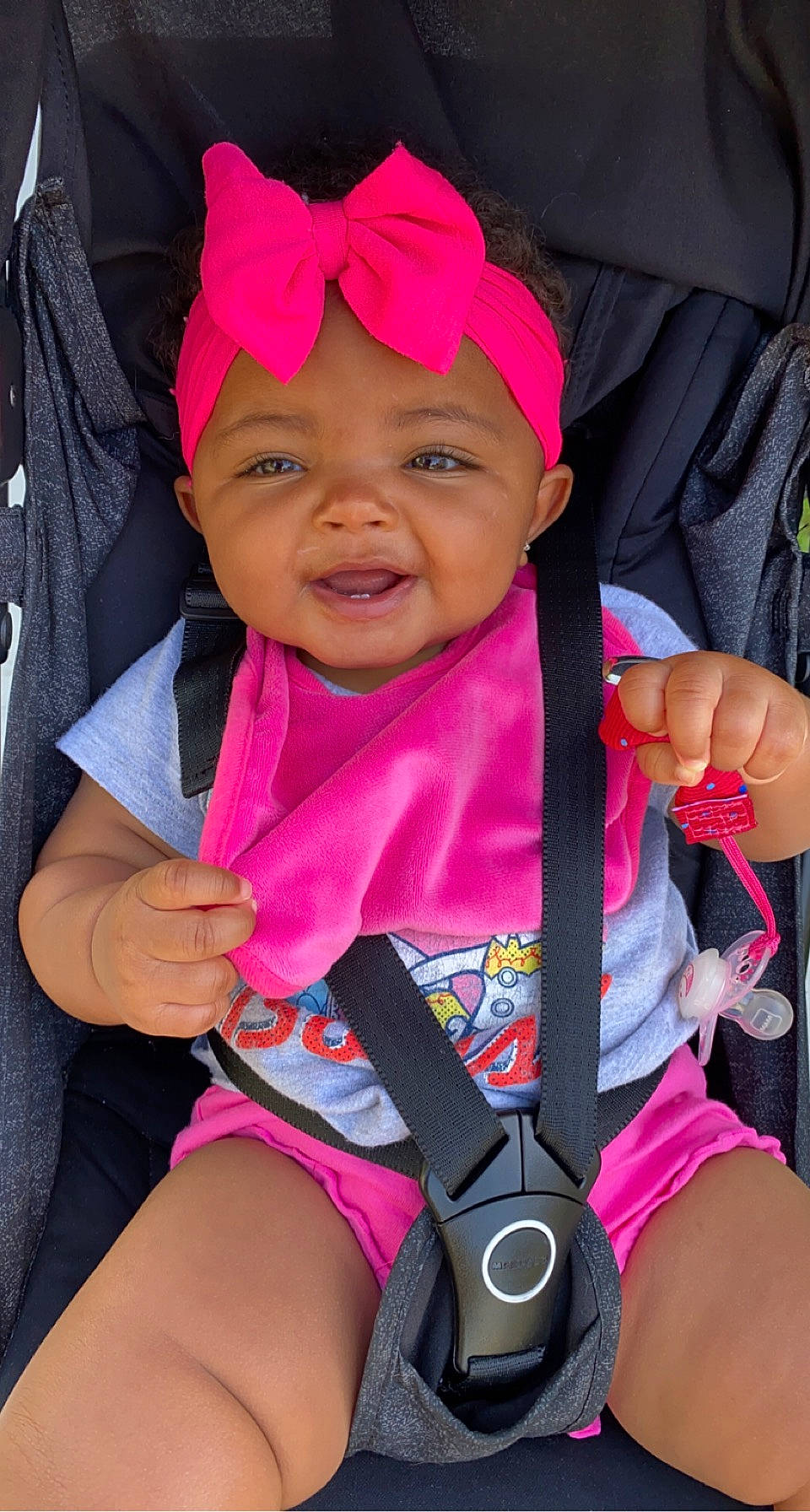 Kaylani joined the competition — help win amazing prizes! arm, baby_carriage, black, cheek, cool, eye, finger, happy, headwear, magenta, organ, person, photograph, pink, product, purple, red, skin, smile, toddler
