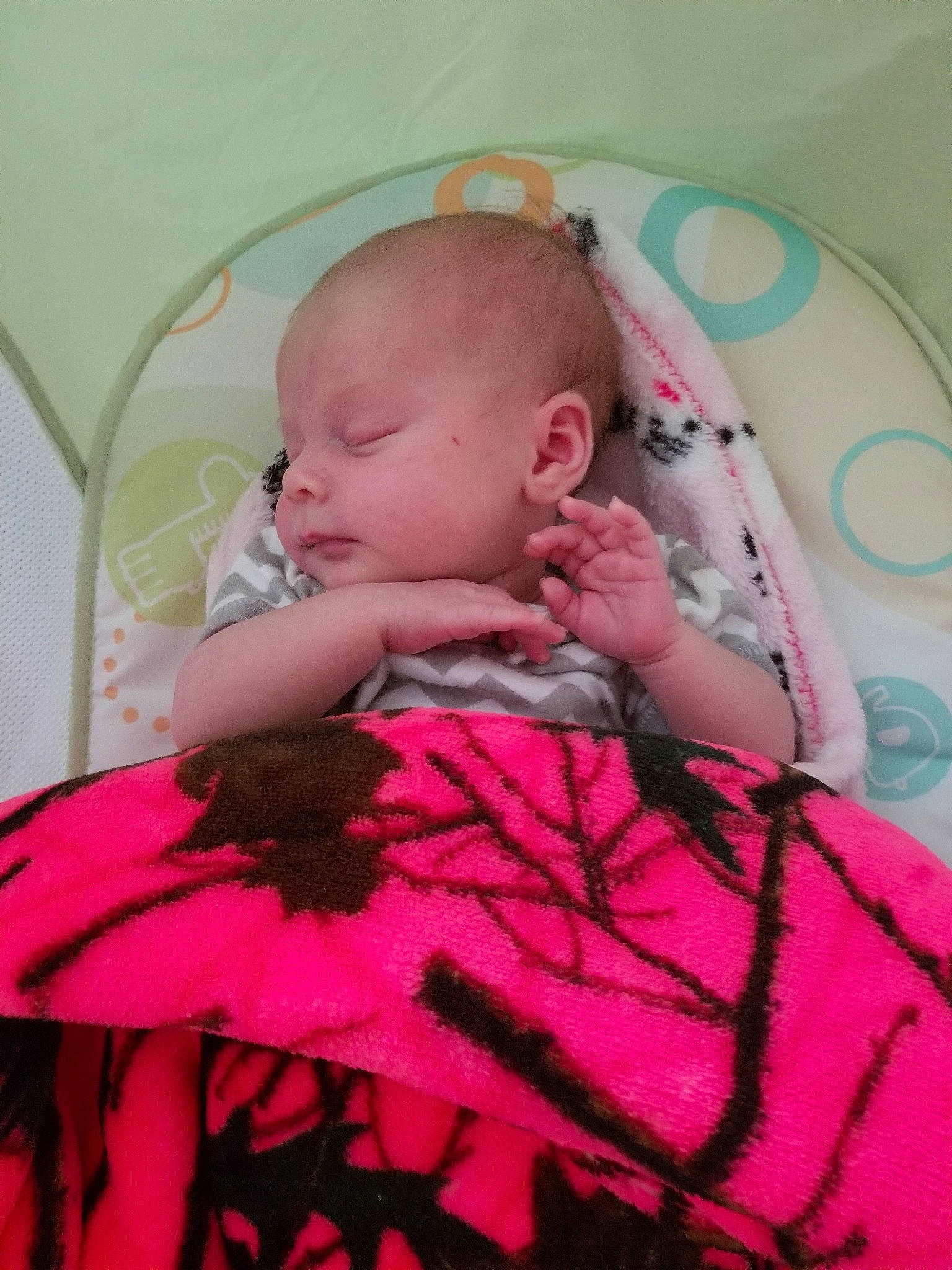 Maryjane is registered to the contest to win money with this photo: baby, bedtime, birth, blanket, cheek, child, furniture, nap, person, pink, product, skin, sleep, textile, toddler