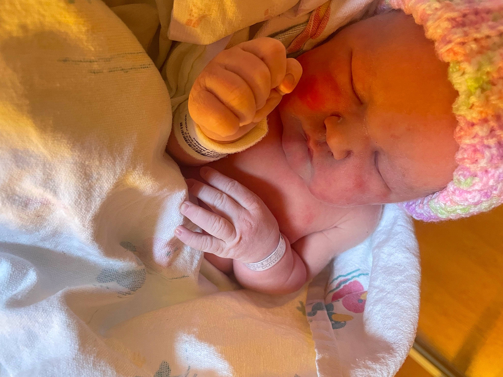 Paisley joined the competition — help win amazing prizes! arm, baby, baby_toddler_clothing, child, chin, comfort, finger, gesture, hand, headgear, lip, mouth, nail, nose, orange, person, skin, textile, thumb, toddler