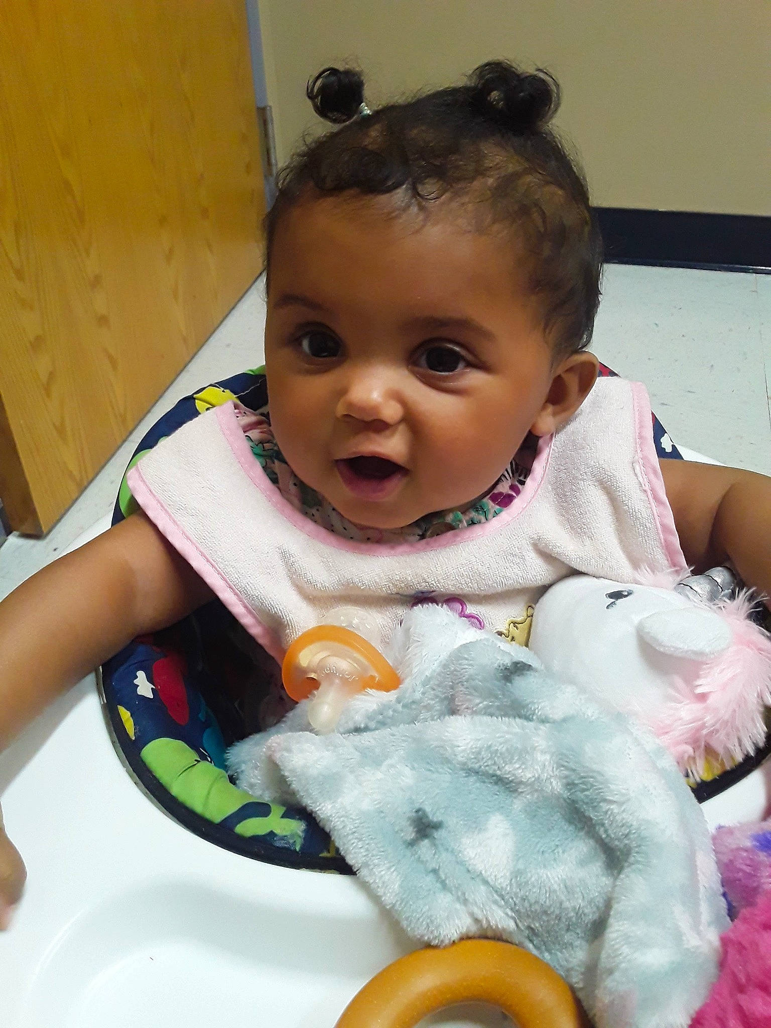 Jazmyne joined the competition — help win amazing prizes! baby, baby_products, baby_toddler_clothing, bib, cheek, child, comfort_food, eyelash, fun, happy, iris, person, plush, room, sitting, skin, stuffed_toy, sweetness, teddy_bear, toddler