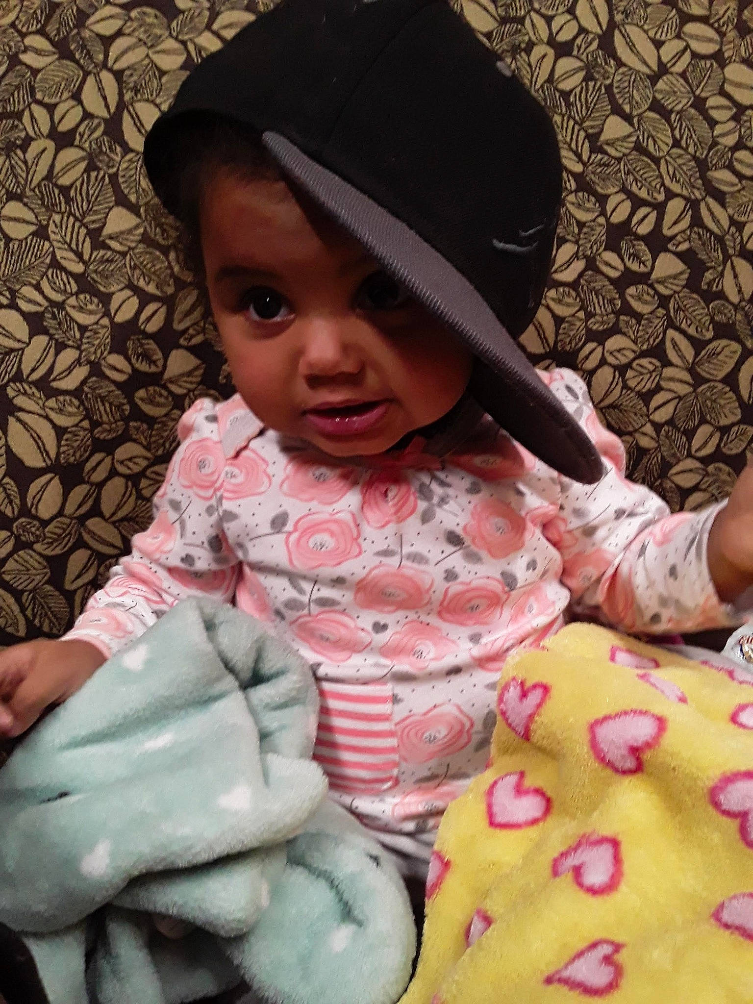 Jazmyne joined the competition — help win amazing prizes! arm, baby, baby_toddler_clothing, cap, cheek, child, facial_expression, happy, hat, head, lip, mouth, outerwear, people, person, pink, product, skin, sleeve, sun_hat