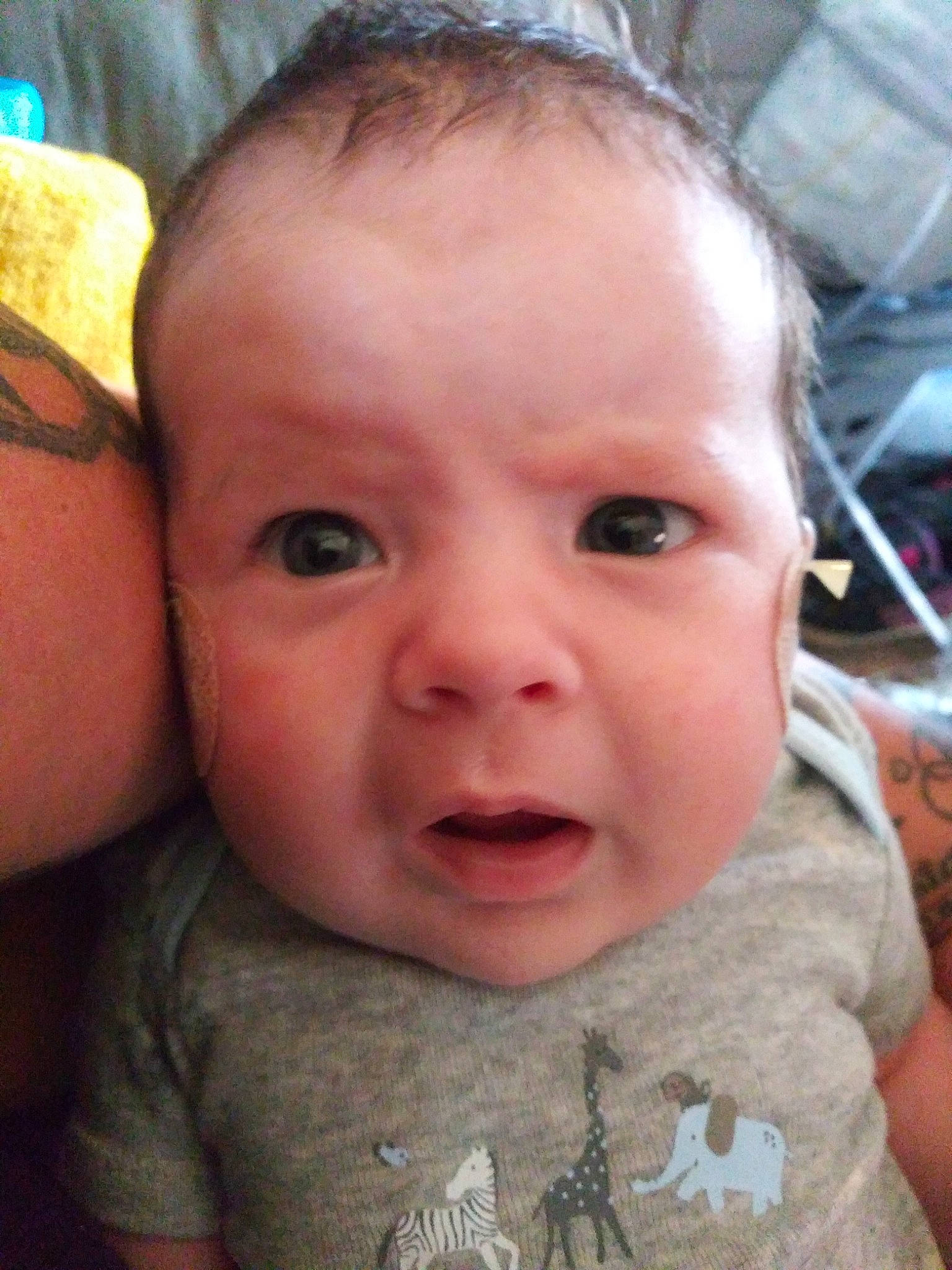 Elias is registered to the contest to win money with this photo: baby, baby_making_funny_faces, cheek, child, chin, close_up, ear, eye, eyebrow, face, facial_expression, forehead, head, iris, lip, mouth, nose, person, skin, smile