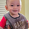 Wesley Joeward joined the competition — help win amazing prizes! baby, child, smile, bib, hand, indoor, window, blinds, happy, person, face, clothing, red_shirt, portrait, young_child, toddler, holding, human, cute, expression