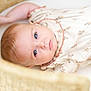 adorable, baby, basket, blue_eyes, child, closeup, clothing, cute, expression, face, floral_outfit, indoors, infant, laying_down, newborn, peaceful, person, portrait, skin, soft_lighting
