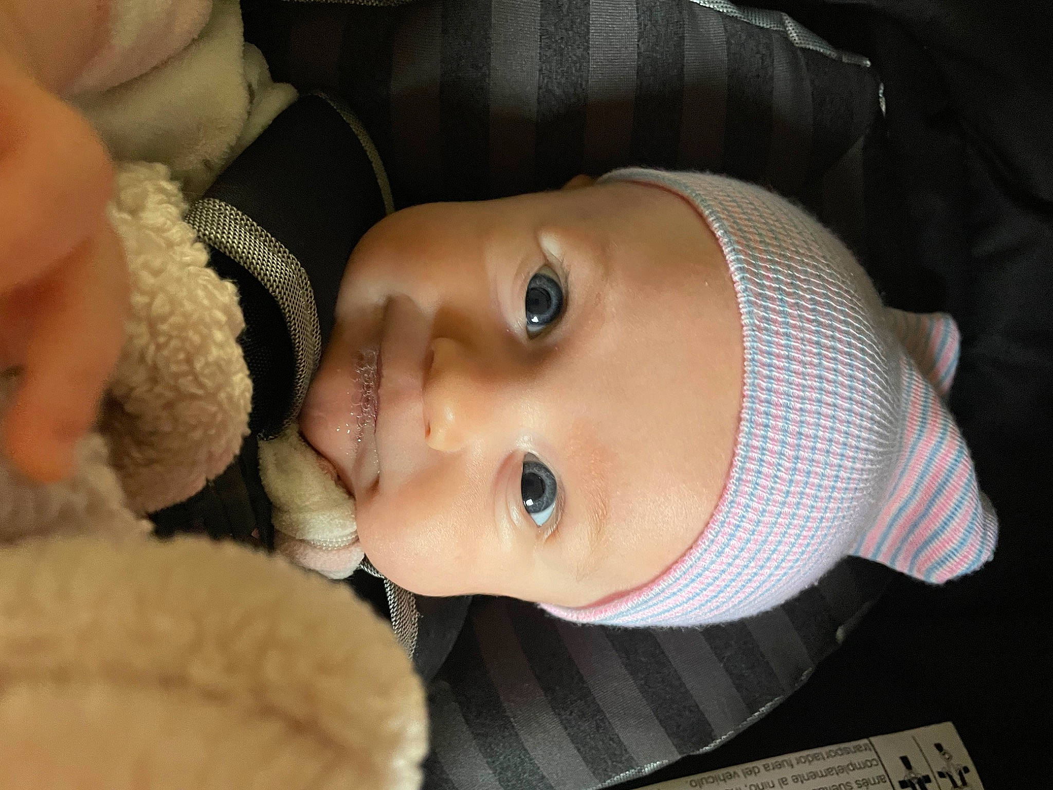 Rosie Blue is registered to the contest to win money with this photo: baby, baby_toddler_clothing, cheek, child, chin, eye, eyebrow, eyelash, happy, hat, head, headgear, iris, lip, mouth, nose, person, skin, smile, toddler