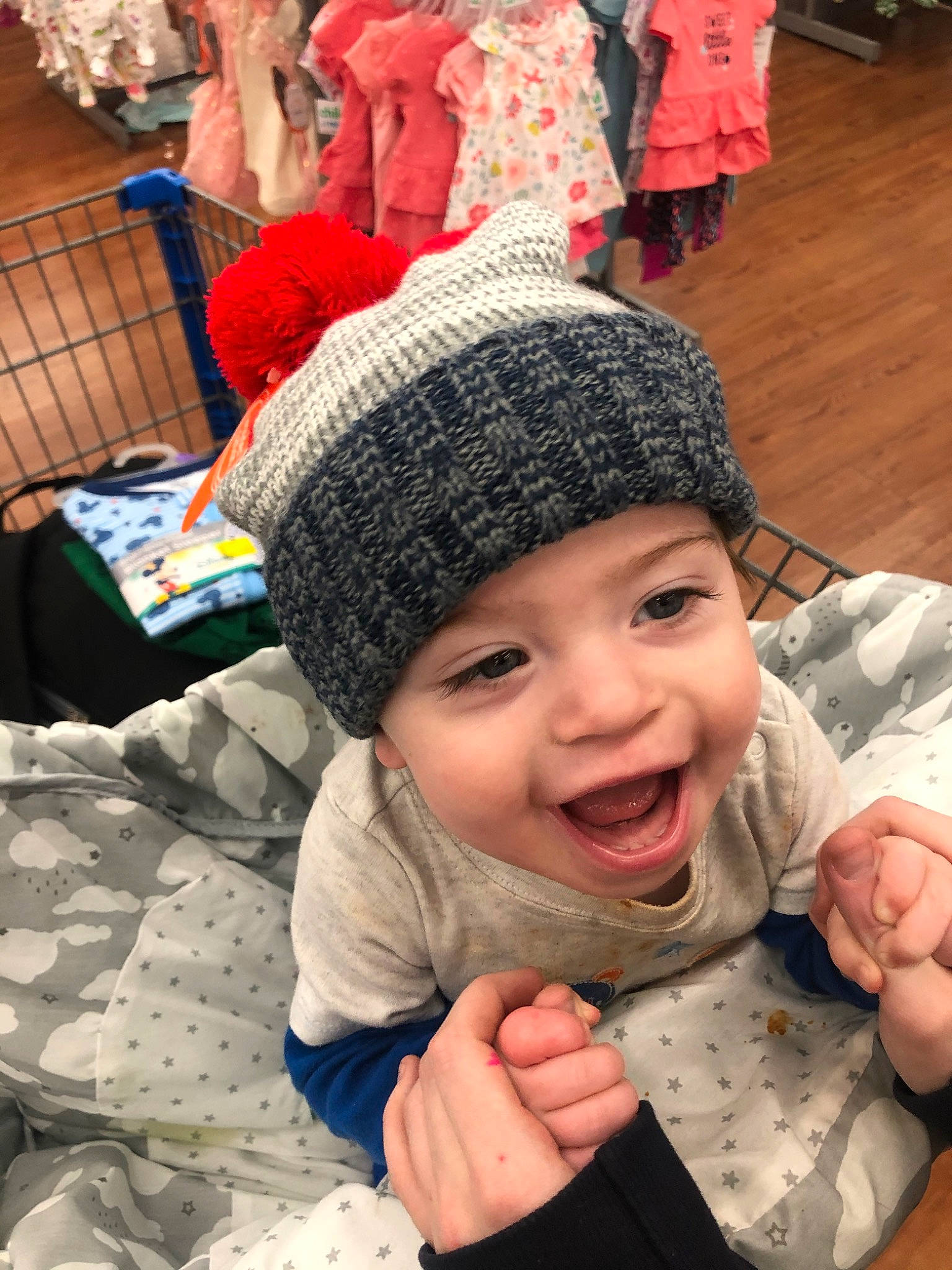 Sayge is registered to the contest to win money with this photo: baby, beanie, bonnet, cap, child, hat, headgear, headwear, joy, knit_cap, knitting, person, smile, toddler, wool