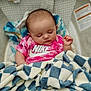 Nevaeh joined the competition — help win amazing prizes! baby, blanket, checkered_pattern, child, clothing, cozy, cute, face, hand, head, indoor, infant, nike_logo, peaceful, pink_shirt, relaxation, resting, sleeping, soft_texture, toddler