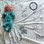 Bryson is registered to the contest to win money with this photo: baby, infant, onesie, dinosaur_pattern, milestone_blanket, numbers, circle_marker, bear_illustration, fox_illustration, tree_illustration, moon, stars, sleepwear, cute, newborn, portrait, lying_down, soft_texture, baby_clothing, child