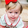 Bonnie is registered to the contest to win money with this photo: baby, bokeh, child, crawling, curious, cute, expression, face, festive_clothing, floor, headband, holiday, indoor, light, person, portrait, red_bow, toddler, white_collar, young_child