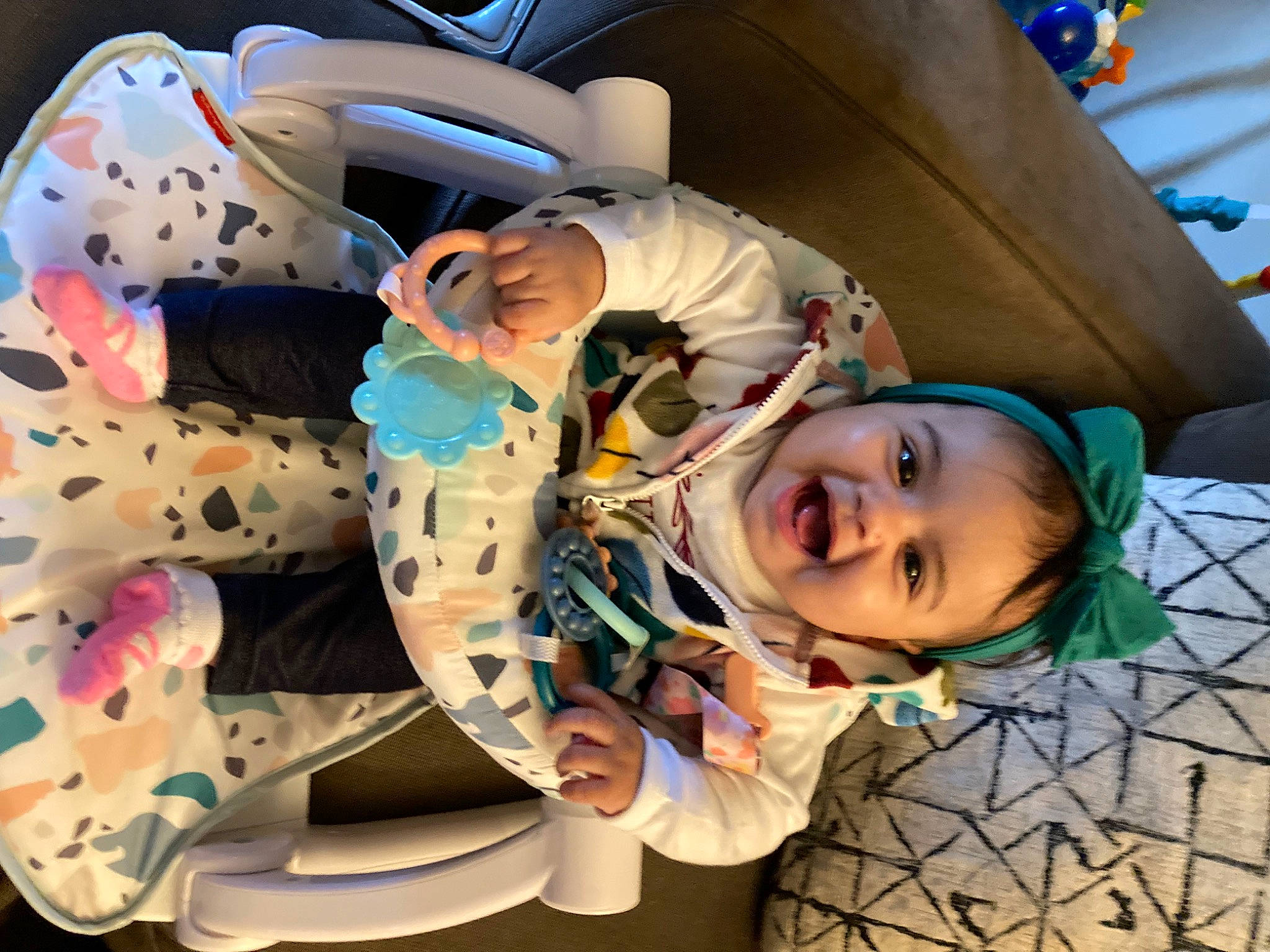 Jaylee joined the competition — help win amazing prizes! baby, baby_products, baby_toddler_clothing, child, comfort, fun, happy, hat, leisure, mouth, pattern, people, person, recreation, room, smile, space, toddler, vacation