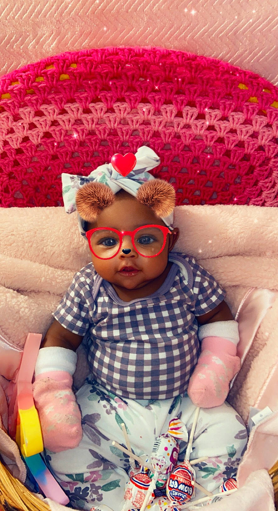 Malaysia joined the competition — help win amazing prizes! baby, baby_toddler_clothing, cap, comfort, couch, doll, eyewear, fawn, glasses, goggles, head, headwear, human_body, orange, person, pink, red, sunglasses, textile, toddler