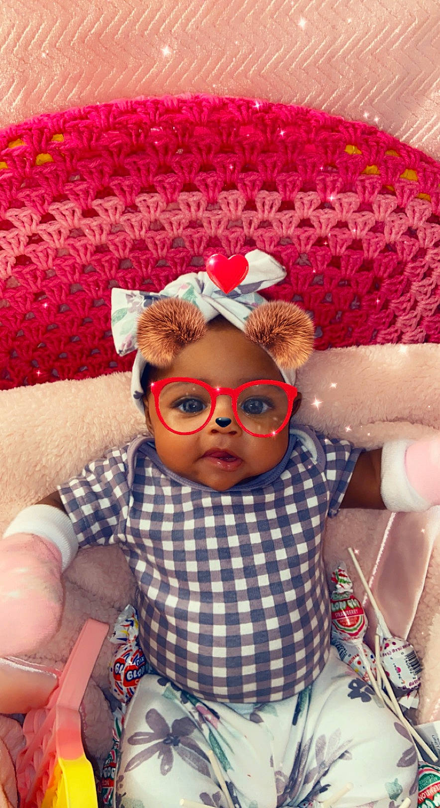 Malaysia is registered to the contest to win money with this photo: baby_toddler_clothing, cap, doll, eyelash, eyewear, glasses, goggles, happy, hat, head, headgear, lip, mouth, orange, person, pink, skin, sunglasses, textile, toy
