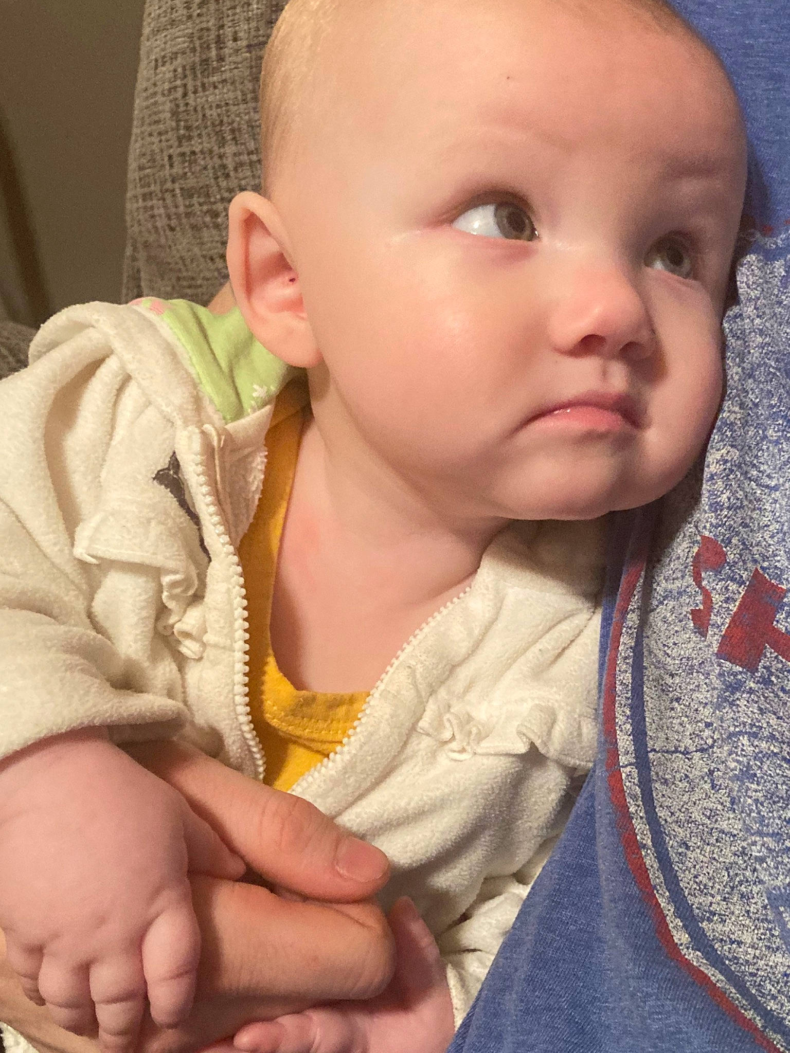 Addalyn is registered to the contest to win money with this photo: baby_toddler_clothing, cheek, chin, comfort, ear, eye, eyebrow, face, finger, gesture, head, human_body, iris, lip, mouth, neck, nose, organ, person, skin