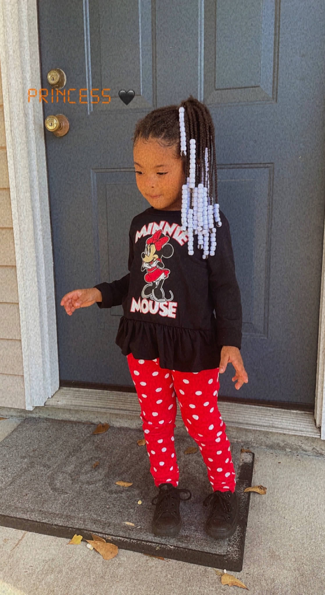 Laeani joined the competition — help win amazing prizes! baby_toddler_clothing, bag, carmine, door, event, face, fashion_accessory, fashion_design, hair, hairstyle, happy, orange, pajamas, pattern, person, sleeve, standing, street_fashion, t_shirt, toddler