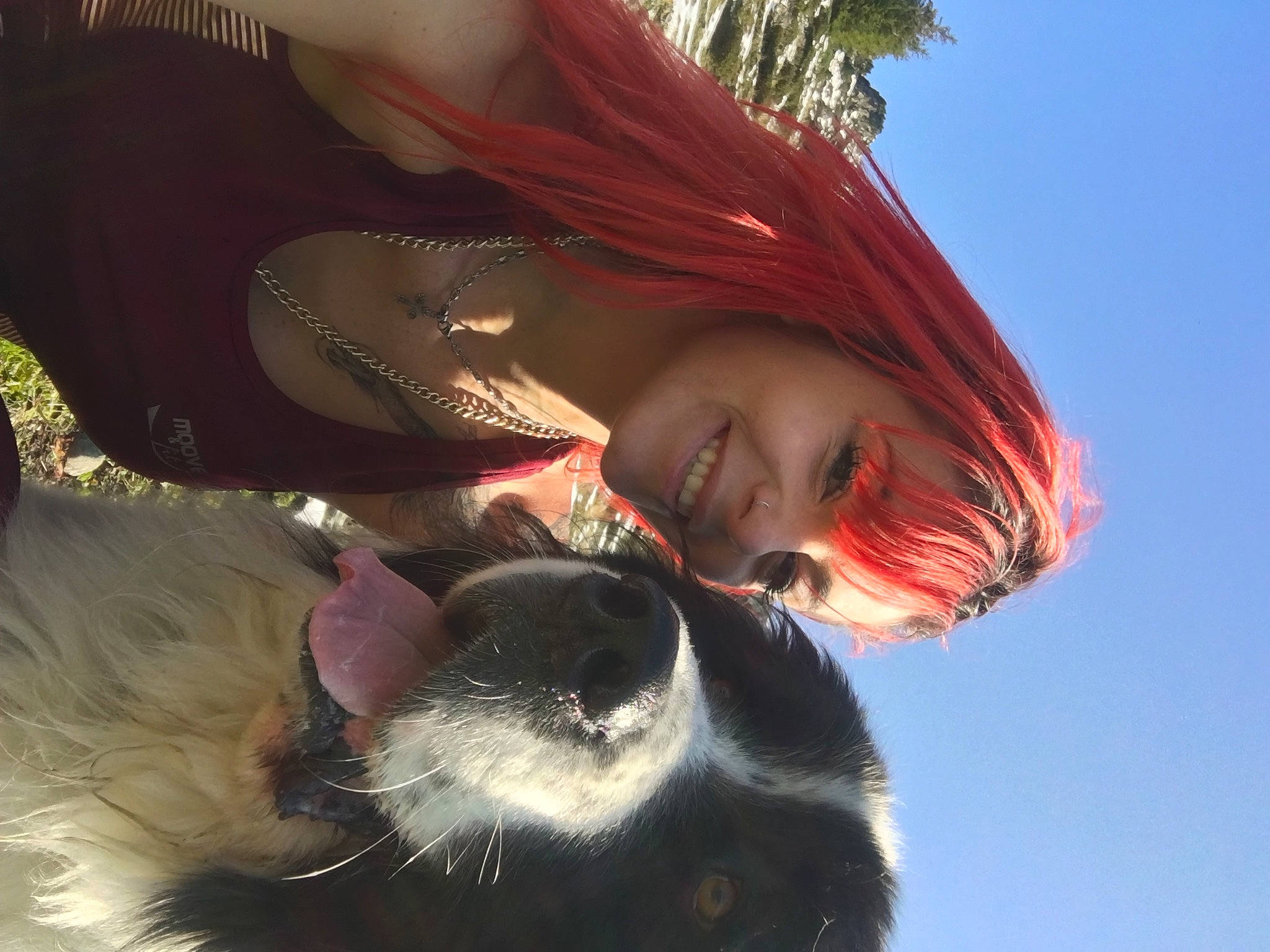 Mithrandir participe au concours pour gagner de l'argent avec cette photo : black_hair, carnivore, companion_dog, dog, dog_breed, eyelash, fashion_accessory, flash_photography, fun, fur, grass, happy, long_hair, people_in_nature, red_hair, sky, smile, sunglasses, tree, whiskers