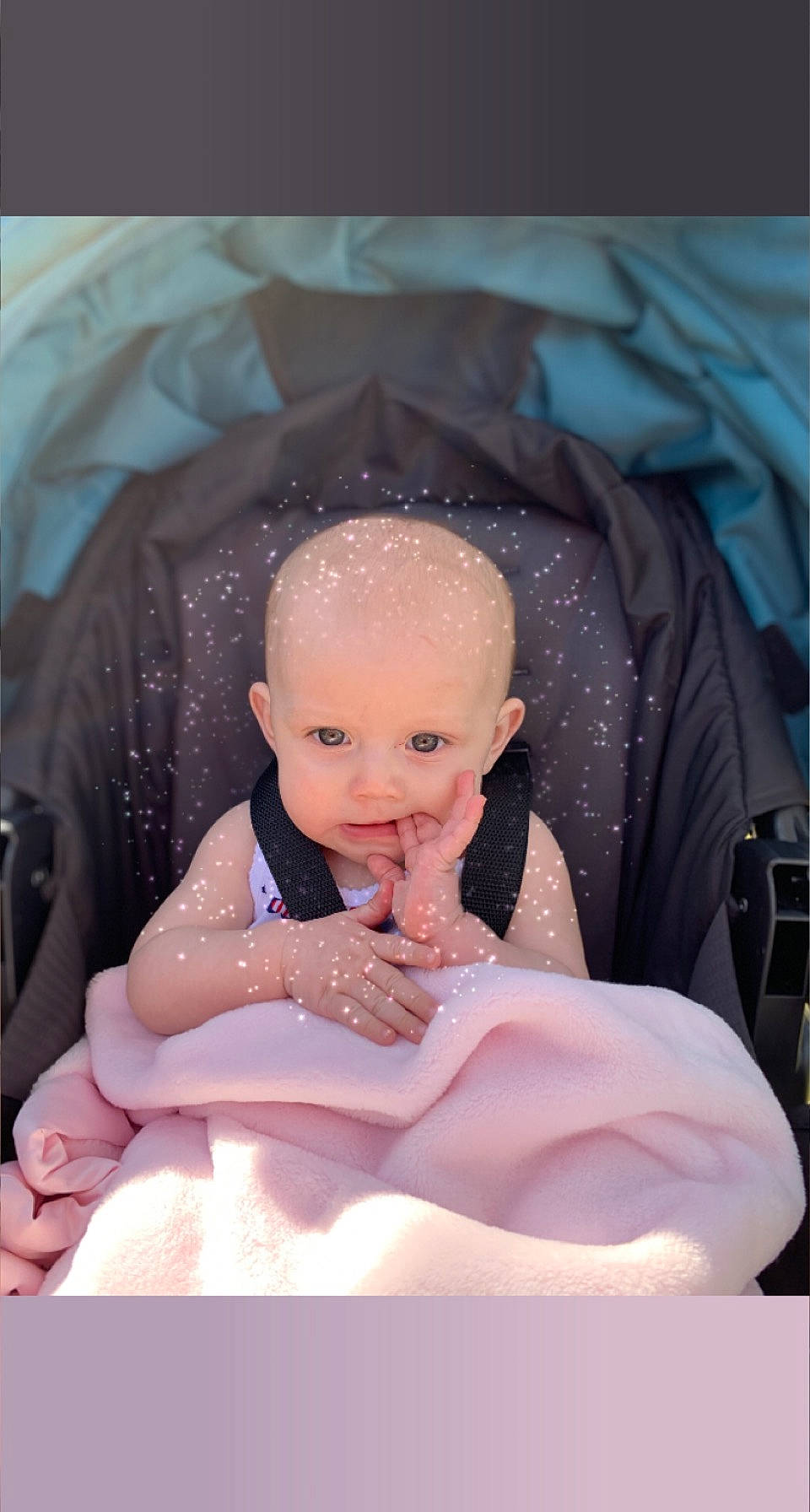 Alaina is registered to the contest to win money with this photo: baby, bridal_accessory, bridal_clothing, chin, dress, event, eye, eyebrow, flash_photography, gesture, happy, headgear, headpiece, human_body, jewellery, lip, mouth, person, pink, thumb