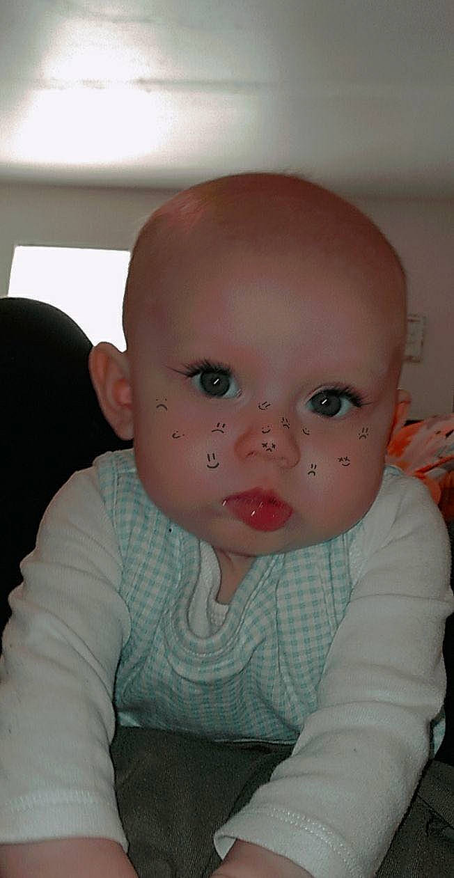 Alaina is registered to the contest to win money with this photo: arm, baby, baby_products, baby_toddler_clothing, cheek, ear, eye, eyebrow, eyelash, fun, human_body, iris, jaw, lip, mouth, neck, nose, person, skin, sleeve