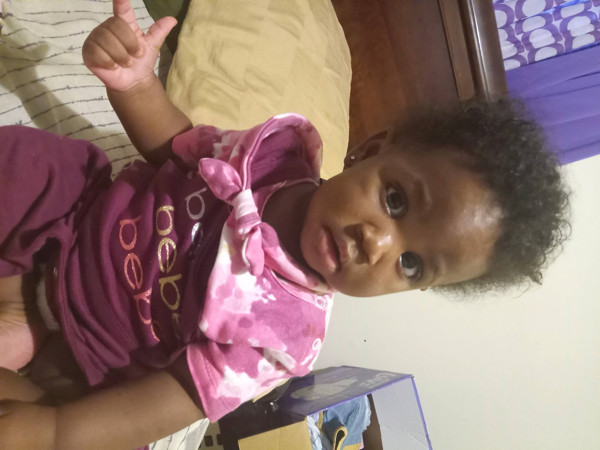 Kalayshia joined the competition — help win amazing prizes! baby, baby_toddler_clothing, cheek, child, curtain, ear, eyelash, fun, happy, magenta, mouth, nose, person, room, skin, smile, t_shirt, thumb, toddler, window