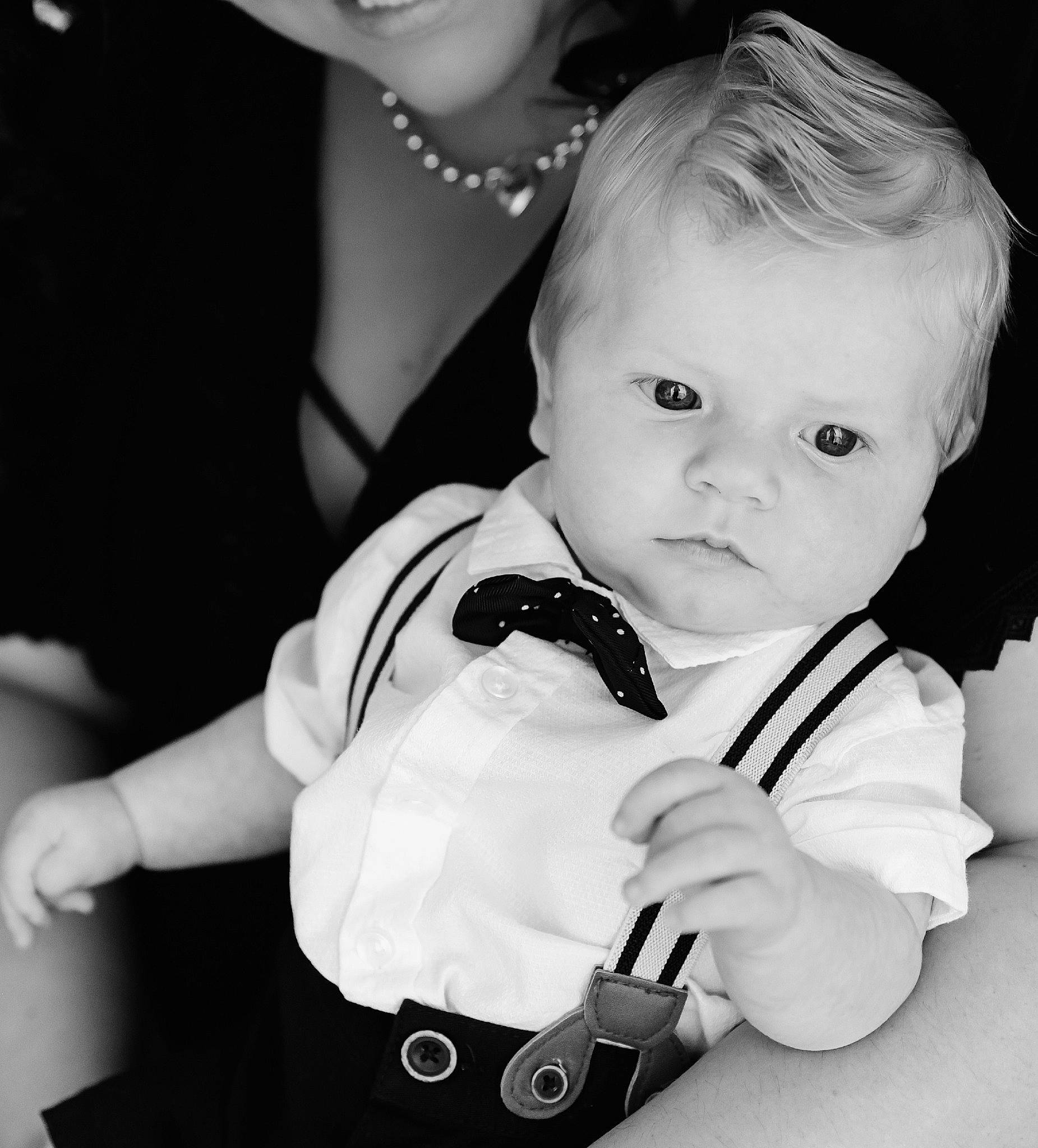 Korbyn joined the competition — help win amazing prizes! baby, baby_toddler_clothing, body_jewelry, bow_tie, child, ear, interaction, jewellery, love, monochrome_photography, pearl, person, style, toddler