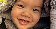 Albin joined the competition — help win amazing prizes! baby, smiling, face, hood, car_seat, safety_belt, child, infant, cute, happy, clothing, fuzzy, ears, closeup, young_child, seatbelt, portrait, adorable, infant_clothing, car_seat_warning