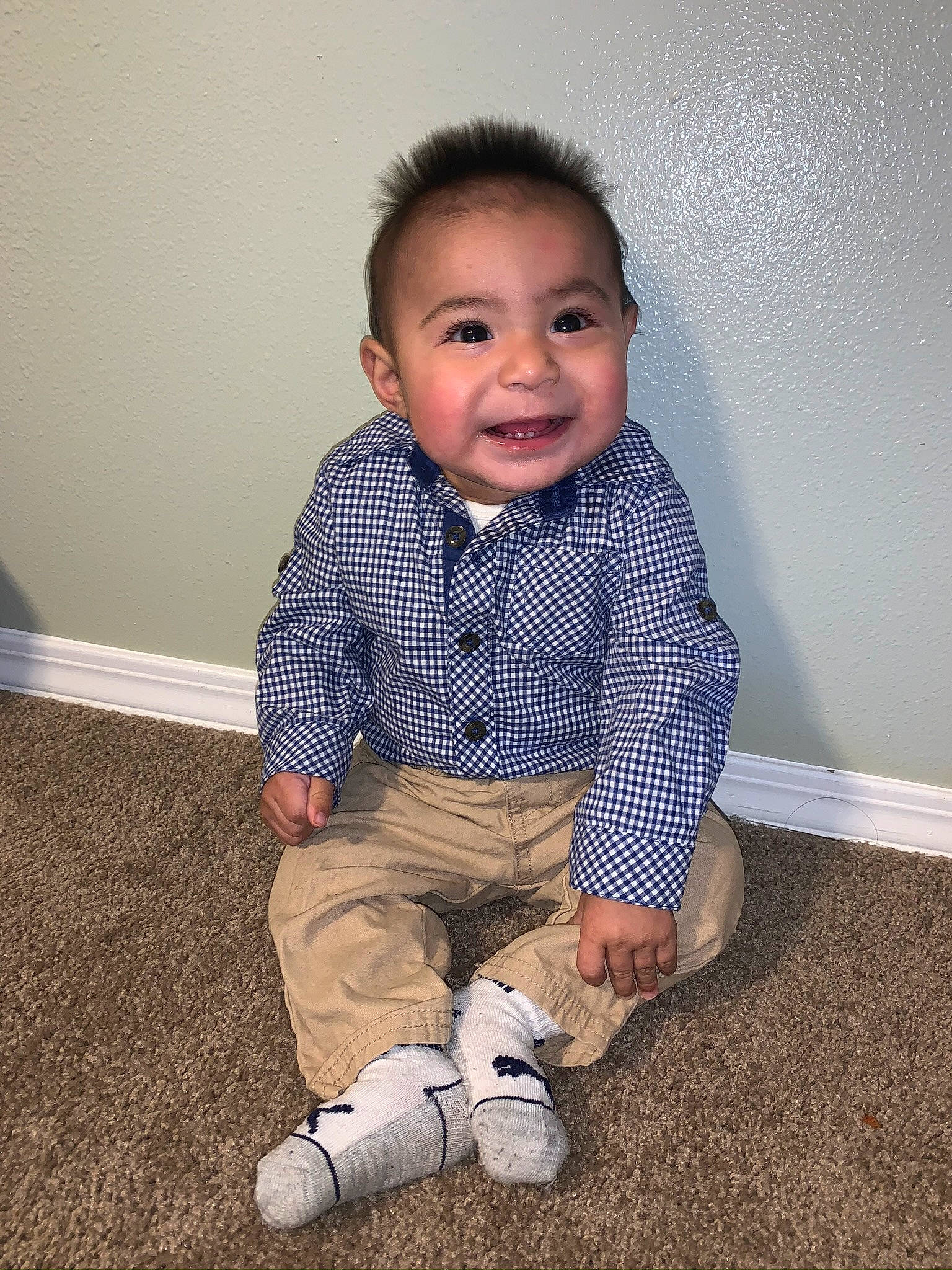 Andrés joined the competition — help win amazing prizes! baby, cheek, child, face, floor, flooring, footwear, head, joy, leg, people, person, play, product, room, shoe, sitting, skin, smile, standing