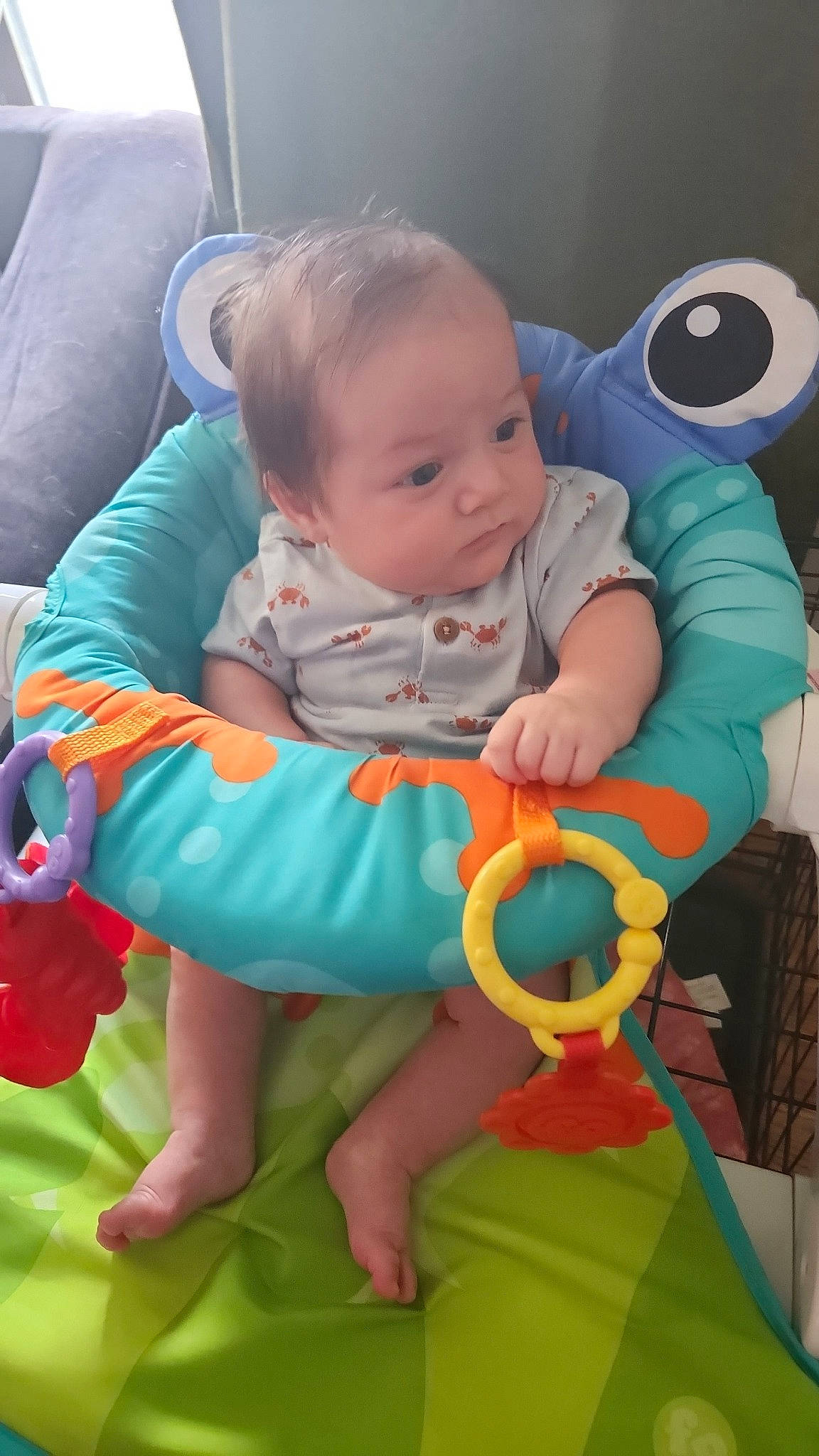 John joined the competition — help win amazing prizes! baby, baby_products, baby_toddler_clothing, baby_toys, barefoot, chair, child, comfort, facial_expression, fun, grass, leisure, mammal, people, person, play, product, sitting, skin, toddler