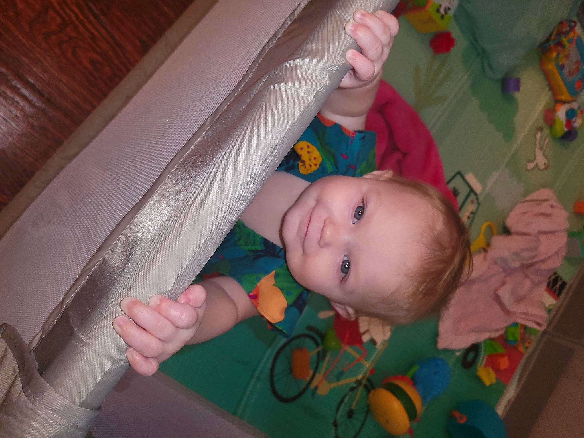 Chloe is registered to the contest to win money with this photo: baby, baby_products, baby_safety, baby_toddler_clothing, cheek, comfort, facial_expression, finger, fun, hairstyle, infant_bed, iris, joy, mammal, mouth, nose, person, skin, smile, textile