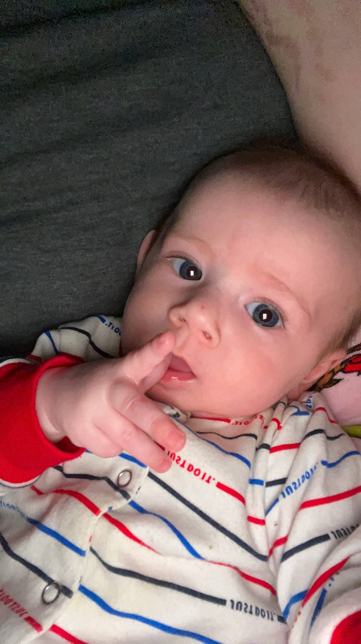 Brooks is registered to the contest to win money with this photo: baby, baby_toddler_clothing, cheek, child, ear, eye, eyebrow, eyelash, finger, fun, gesture, happy, iris, lip, mouth, nose, organ, person, skin, smile