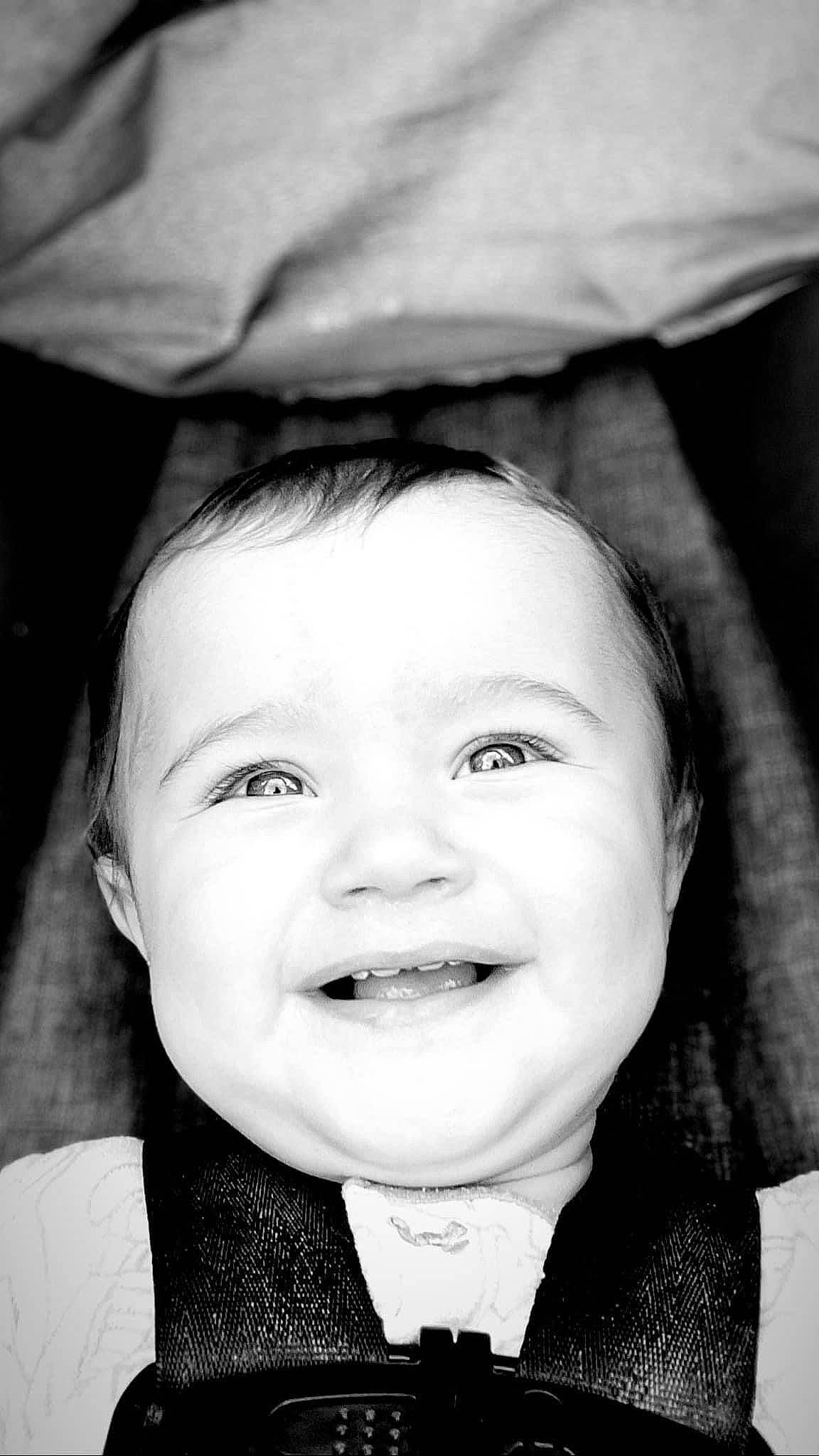 Scarlett joined the competition — help win amazing prizes! baby, black, black_and_white, cheek, chin, cool, eye, eyebrow, flash_photography, happy, iris, jaw, joy, lip, mouth, nose, person, photograph, skin, smile