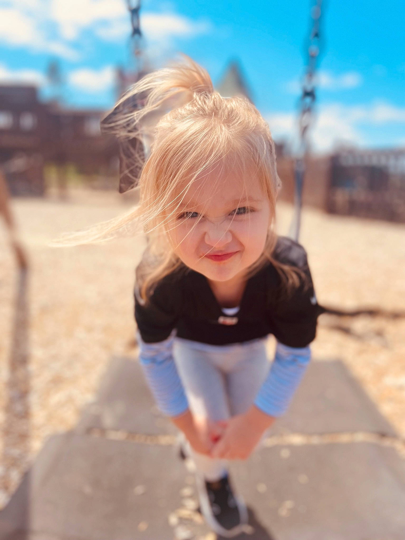 Olive is registered to the contest to win money with this photo: asphalt, blond, child, city, denim, electric_blue, flash_photography, fun, grass, happy, landscape, leisure, people_in_nature, person, recreation, sand, sky, smile, soil, toddler