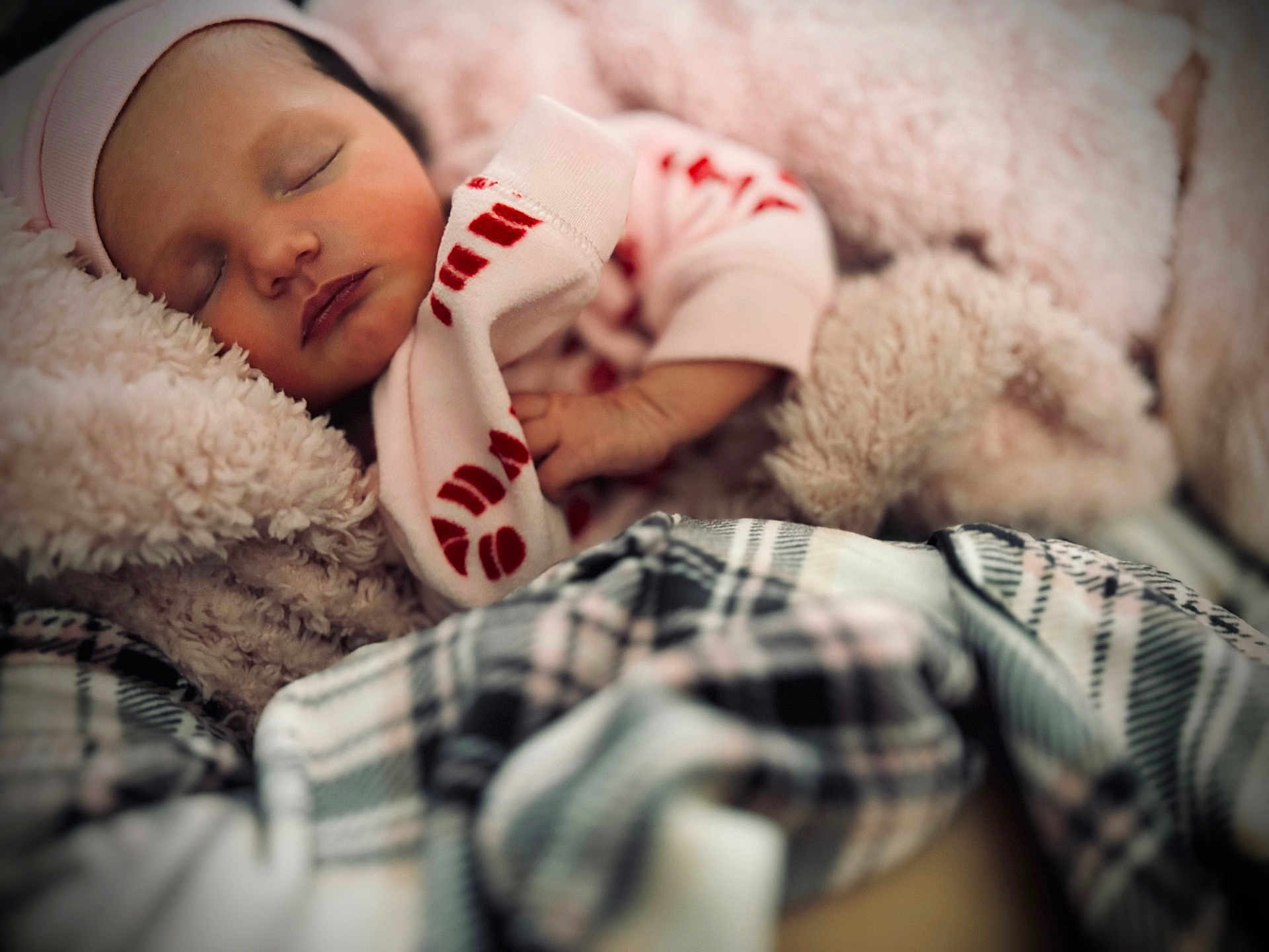 Mylah joined the competition — help win amazing prizes! baby, sleeping, blanket, soft, cozy, infant, hat, warm, rest, cute, child, comfort, peaceful, plush, portrait, closeup, face, hand, clothing, indoors