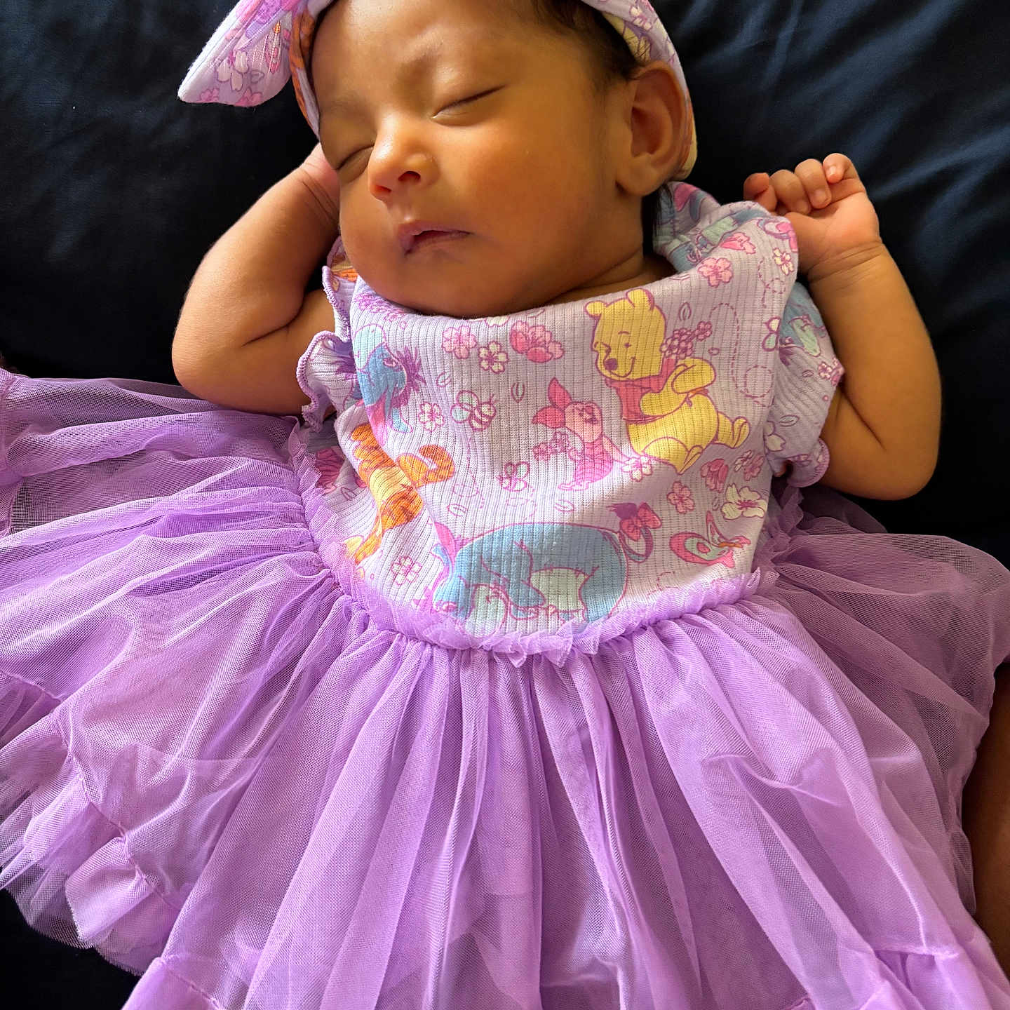 Kathaleya joined the competition — help win amazing prizes! baby, sleeping, tutu, headband, bow, purple, dress, infant, cartoon_characters, cute, peaceful, clothing, lying_down, child, adorable, soft_fabric, resting, person, portrait, closeup