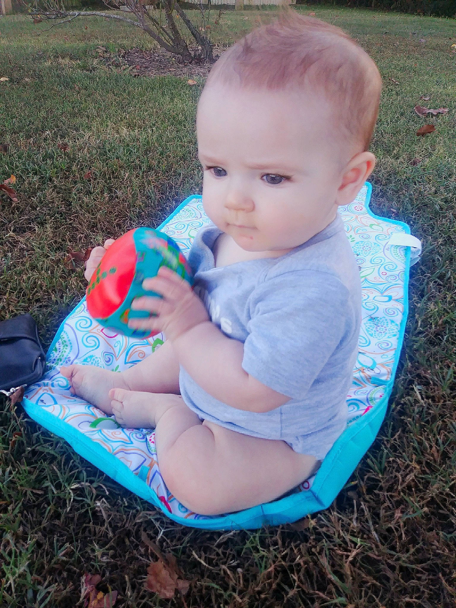 Asher joined the competition — help win amazing prizes! baby, baby_products, baby_toddler_clothing, child, grass, people, person, plant, play, product, sitting, skin, summer, toddler, vacation