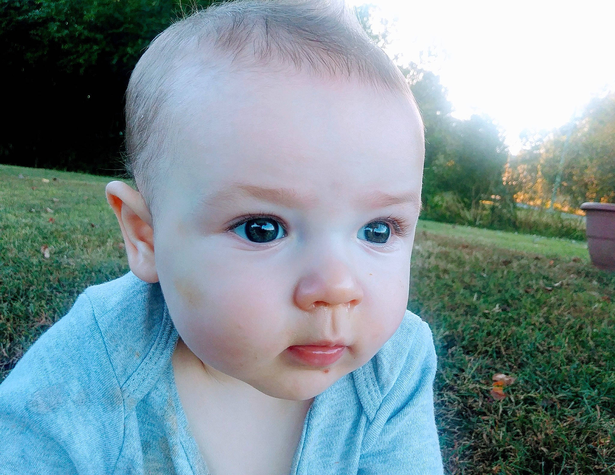 Asher is registered to the contest to win money with this photo: baby, beauty, cheek, child, chin, close_up, ear, eye, eyebrow, face, forehead, grass, hair, hairstyle, head, lip, male, nose, person, skin
