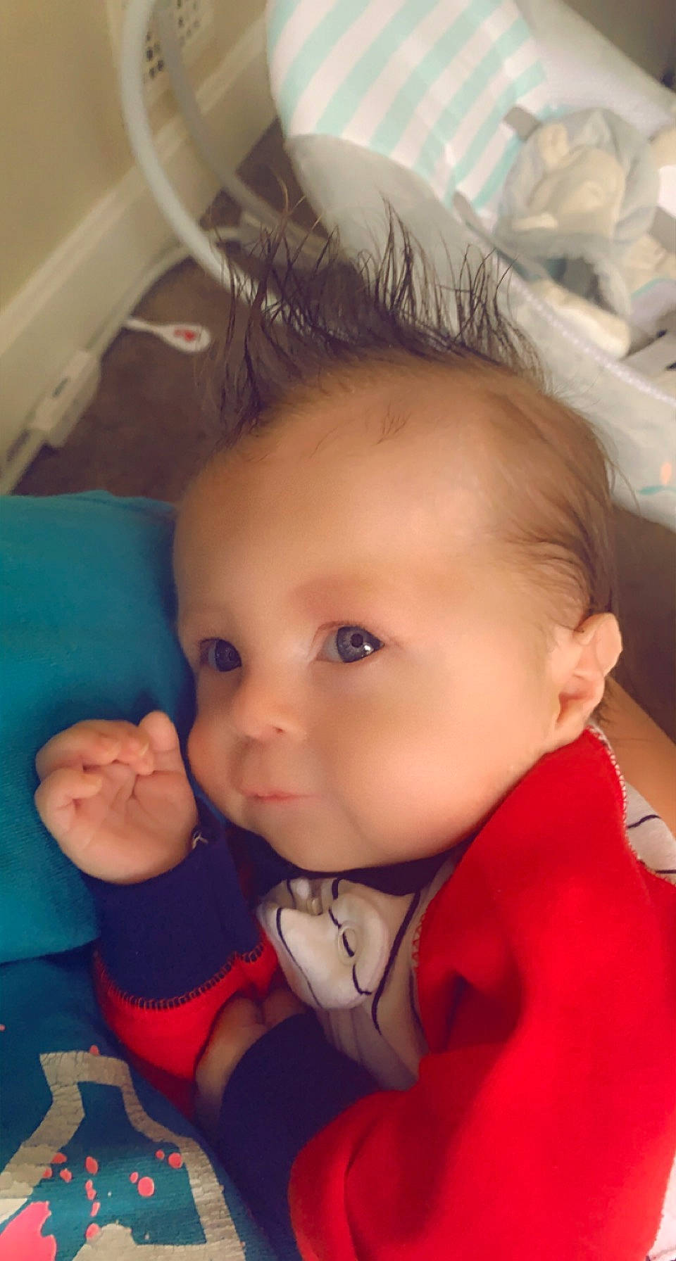 Atticus is registered to the contest to win money with this photo: baby, baby_toddler_clothing, cheek, chin, ear, eyebrow, eyelash, forehead, gesture, happy, head, iris, lip, mouth, neck, nose, organ, person, skin, sleeve