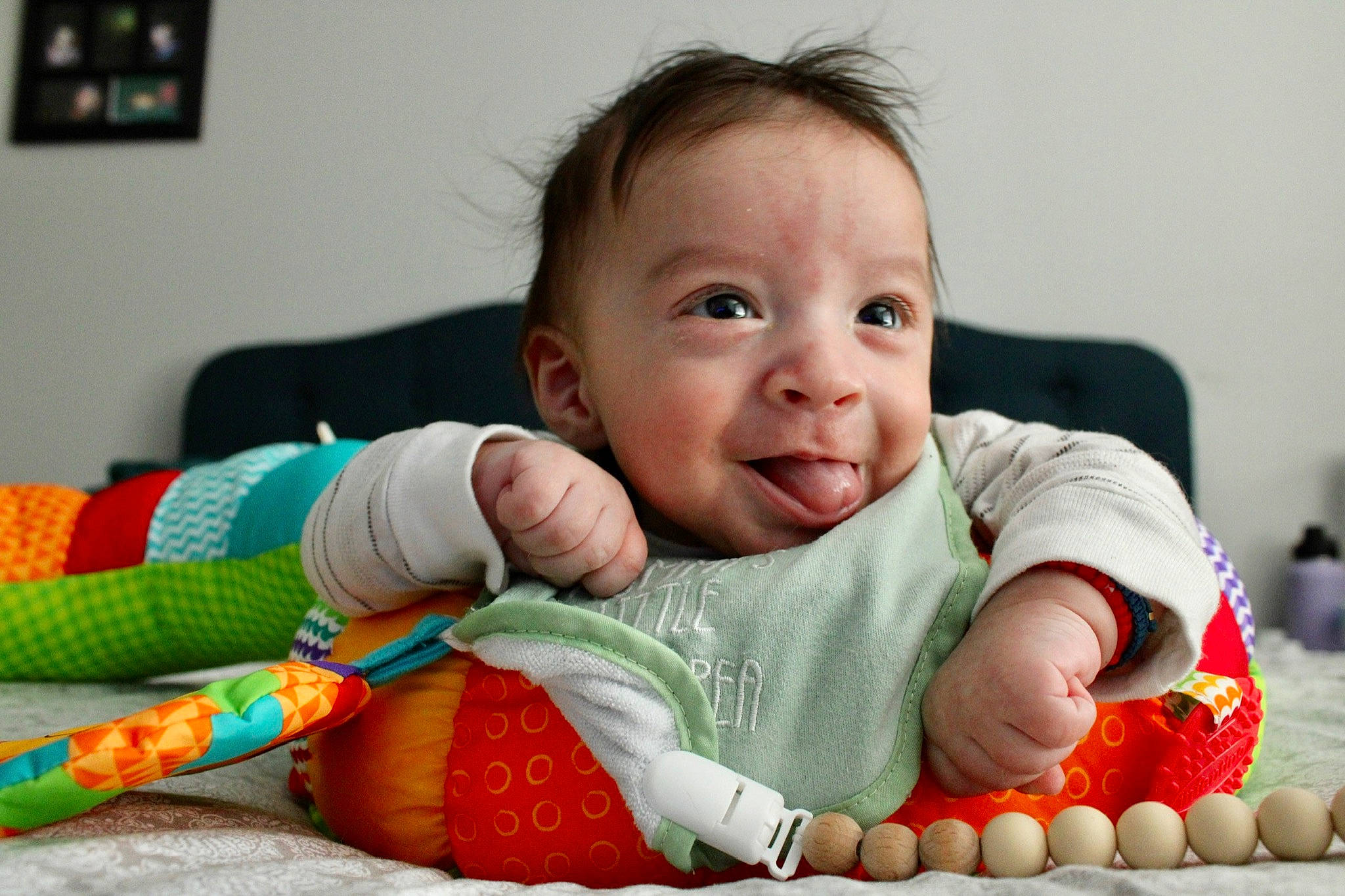 Matías joined the competition — help win amazing prizes! arm, baby, baby_playing_with_toys, baby_toddler_clothing, cheek, child, comfort, dress, face, finger, hand, happy, linens, orange, person, product, skin, smile, textile, toddler