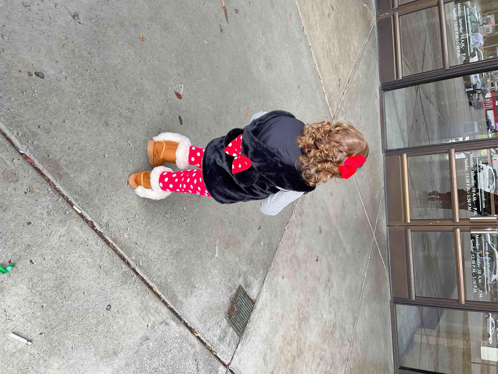 Brynlee joined the competition — help win amazing prizes! asphalt, carmine, concrete, facade, fun, hat, human_leg, leisure, recreation, road_surface, shadow, sidewalk, street, toddler, tree, walking_shoe, window