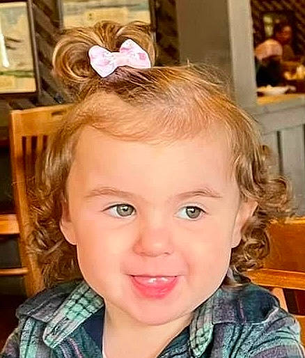 Brynlee is registered to the contest to win money with this photo: blond, cheek, child, chin, ear, eyebrow, eyelash, forehead, hair, hairstyle, happy, headpiece, iris, jaw, lip, long_hair, nose, person, skin, smile