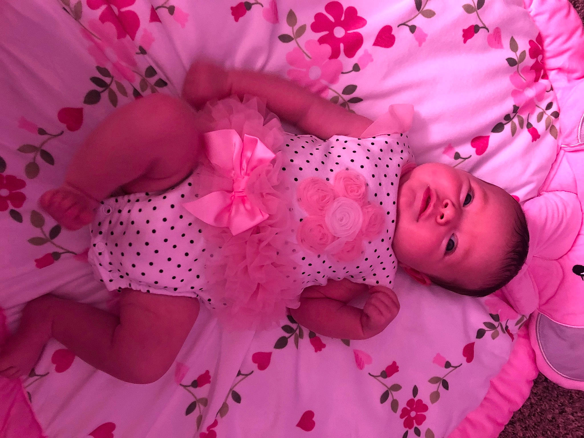 Kenzlee joined the competition — help win amazing prizes! baby, baby_products, baby_toddler_clothing, child, face, flower, hair_accessory, hand, happy, headgear, magenta, pattern, person, petal, pink, plant, purple, skin, sweetness, textile