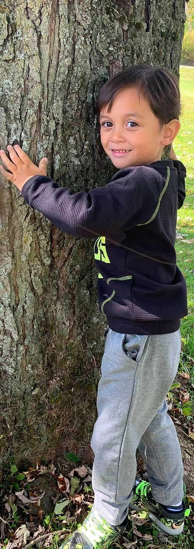 Justin joined the competition — help win amazing prizes! child, jacket, joy, outerwear, person, smile, toddler, tree