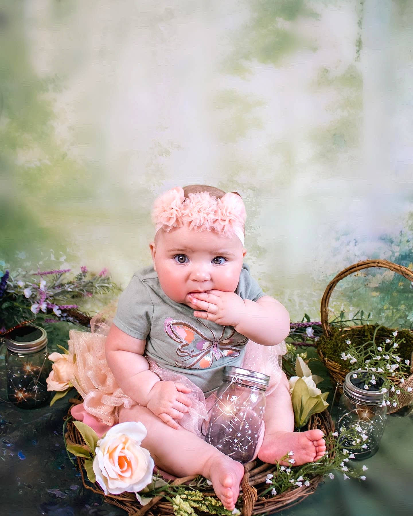 Wynter joined the competition — help win amazing prizes! baby, baby_toddler_clothing, child, doll, dress, flash_photography, flower, grass, happy, headpiece, headwear, peach, people_in_nature, person, pink, plant, portrait_photography, sitting, toddler, toy