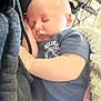 baby, sleeping, infant, person, hand, clothing, hoodie, closeup, face, peaceful, rest, indoor, soft_light, comfort, cuddle, skin, blue_shirt, blanket, adult, toddler