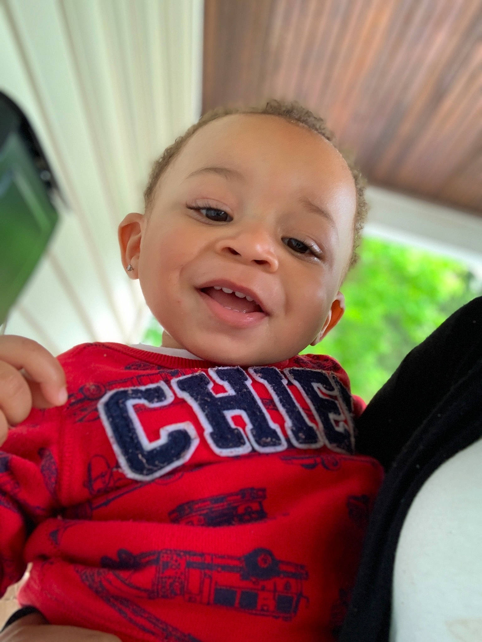 Hayden is registered to the contest to win money with this photo: baby, cheek, child, chin, cool, ear, face, facial_expression, forehead, happy, head, laugh, lip, mouth, nose, person, sitting, skin, smile, toddler