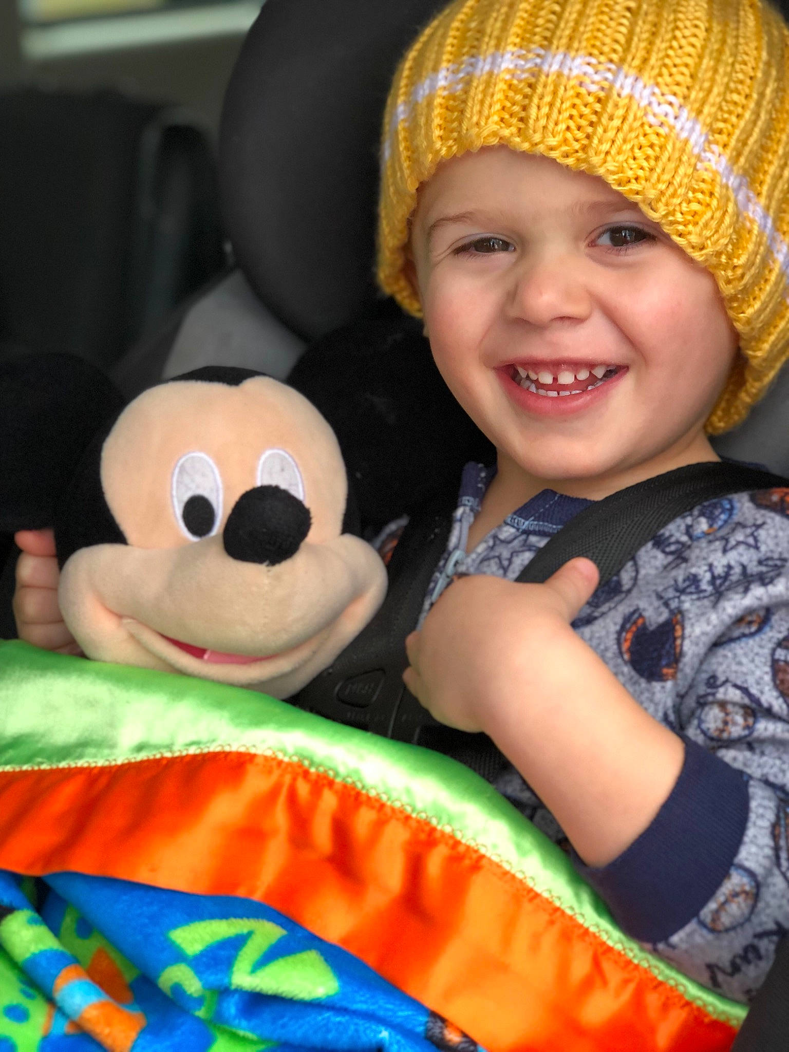 Michael joined the competition — help win amazing prizes! beanie, cap, child, fun, happy, hat, headgear, joy, person, play, smile, stuffed_toy, teddy_bear, toddler, toy, vacation, yellow