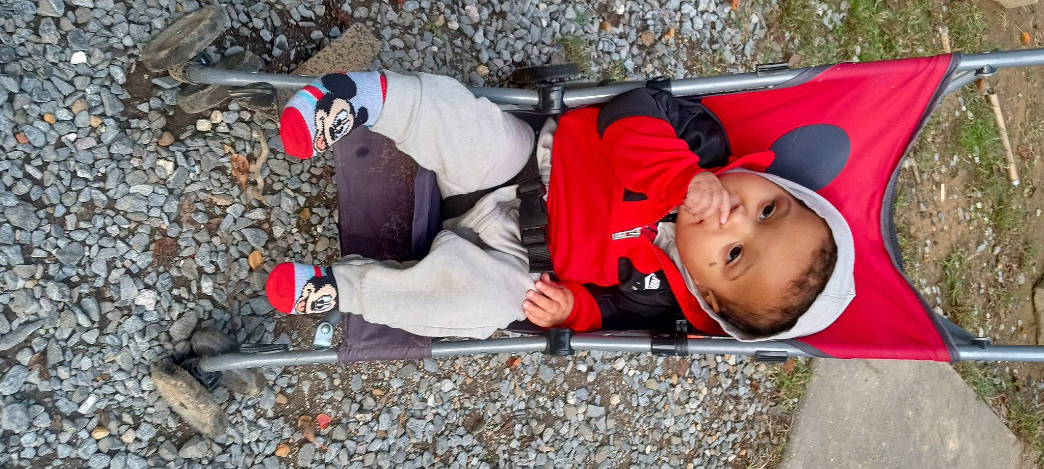 Kaicen joined the competition — help win amazing prizes! baby, carmine, child, fun, glove, hat, jacket, person, recreation, red, sitting, soil, toddler, tree, walking_shoe, windbreaker, winter